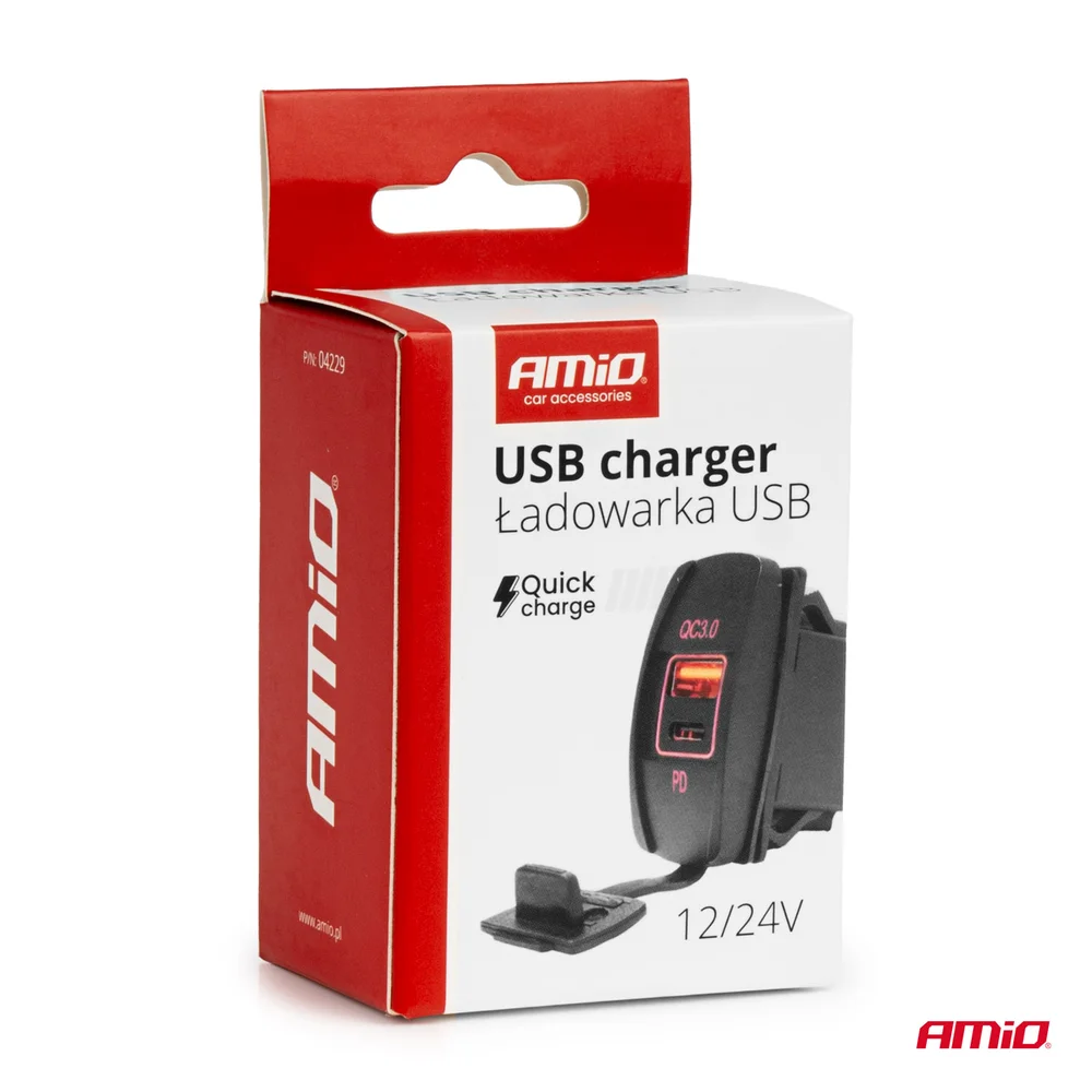 Vodotěsná nabíječka na telefon ve tvaru lodi s ČERVENÝM LED podsvícením USB + USB C QC3.0 12/24V AMi AMIO 0422 - Obrázek 5