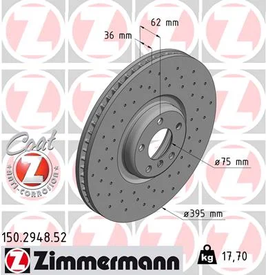 Brzdový kotouč ZIMMERMANN 150.2948.52 Brzdový kotouč ZIMMERMANN 150.2948.52