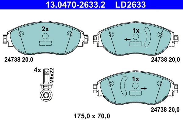 Sada brzdových destiček, kotoučová brzda ATE 13.0470-2633.2