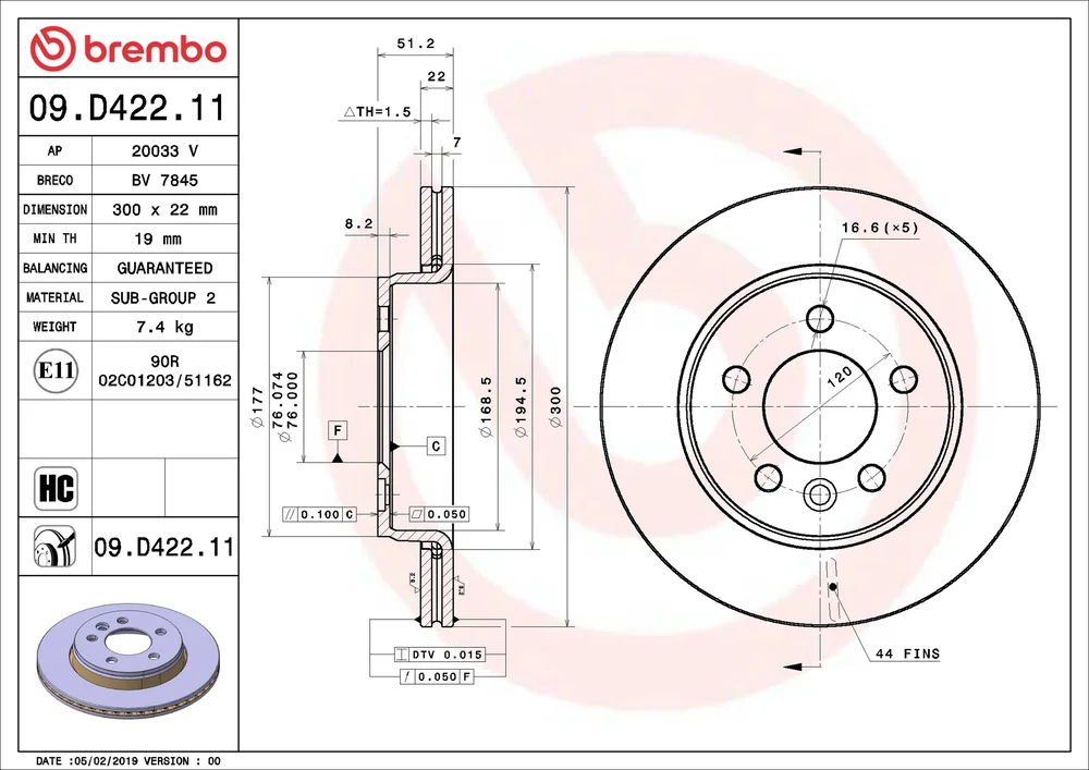 Brzdový kotouč BREMBO 09.D422.11