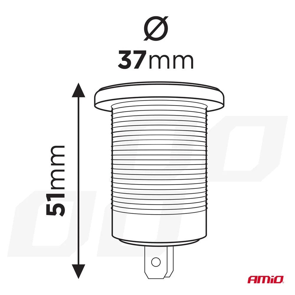 Vodotěsná zásuvka do zapalovače auta s MODRÝM LED podsvícením 12/24V AMiO-04220 - Obrázek 4