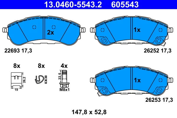 Sada brzdových destiček, kotoučová brzda ATE 13.0460-5543.2