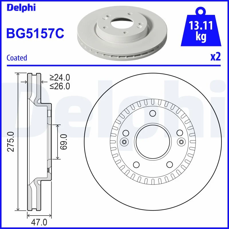 Brzdový kotouč DELPHI BG5157C – OE 517122H000